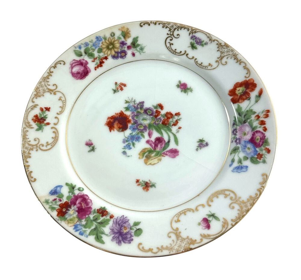 Vintage S.G.K. China Occupied Japan 7.5” Floral Plate Gold Trim 1947-52